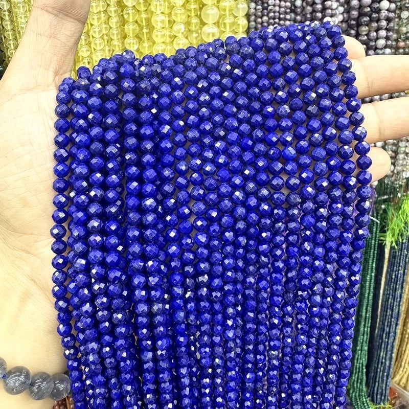 Lapis lazuli facettirane perle – okrugli raspršeni perli, uzorak prirodnog kamena, poluproizvodi za nakit (ljeto 2025)