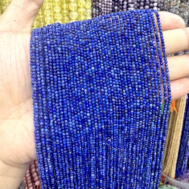 Lapis lazuli facettirane perle – okrugli raspršeni perli, uzorak prirodnog kamena, poluproizvodi za nakit (ljeto 2025)