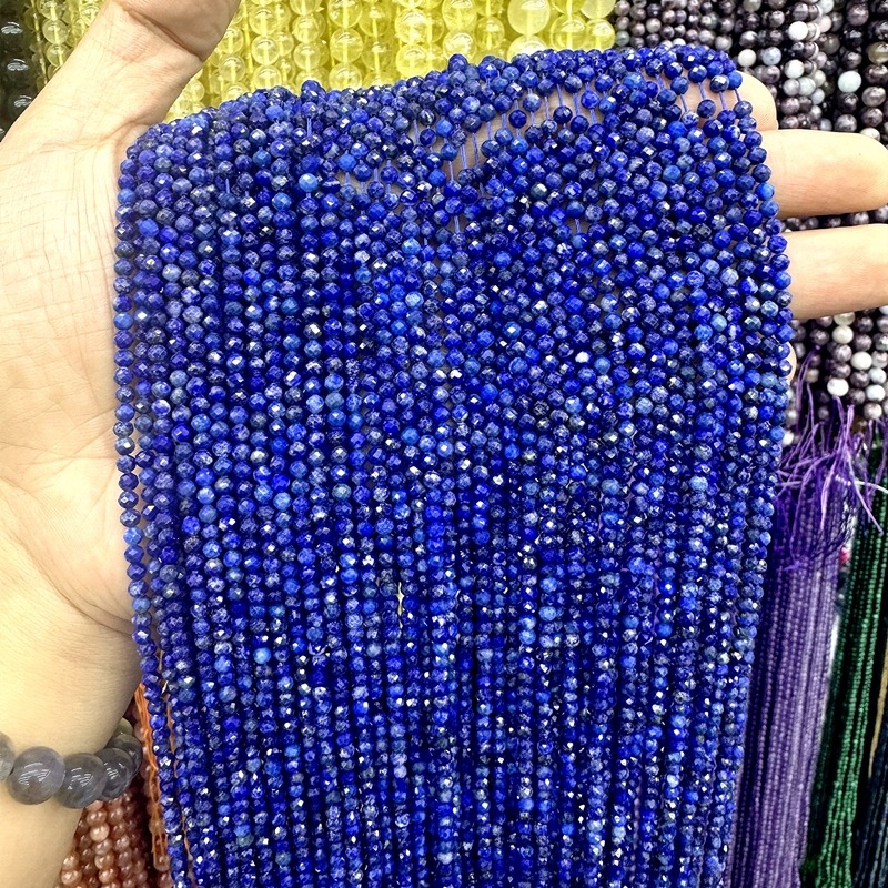 Lapis lazuli facettirane perle – okrugli raspršeni perli, uzorak prirodnog kamena, poluproizvodi za nakit (ljeto 2025)