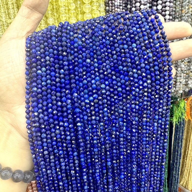 Lapis lazuli facettirane perle – okrugli raspršeni perli, uzorak prirodnog kamena, poluproizvodi za nakit (ljeto 2025)