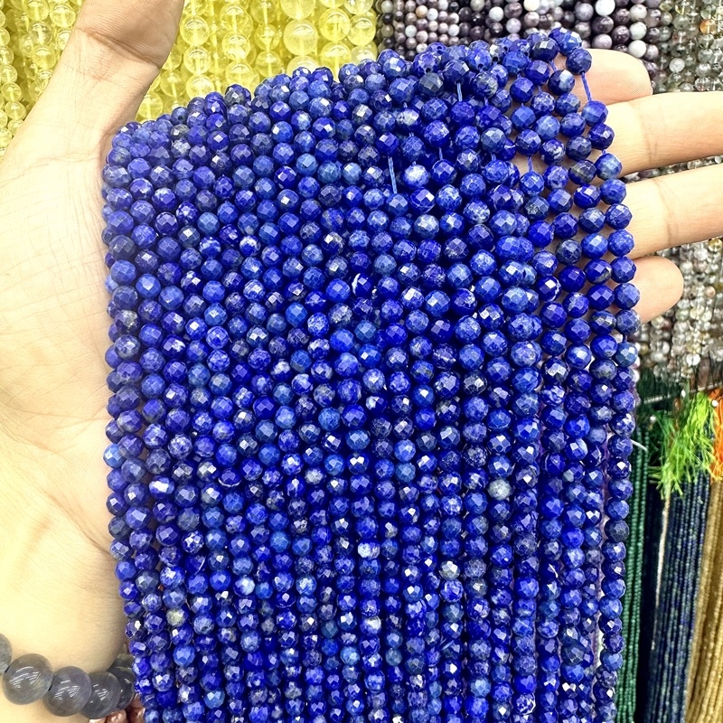 Lapis lazuli facettirane perle – okrugli raspršeni perli, uzorak prirodnog kamena, poluproizvodi za nakit (ljeto 2025)