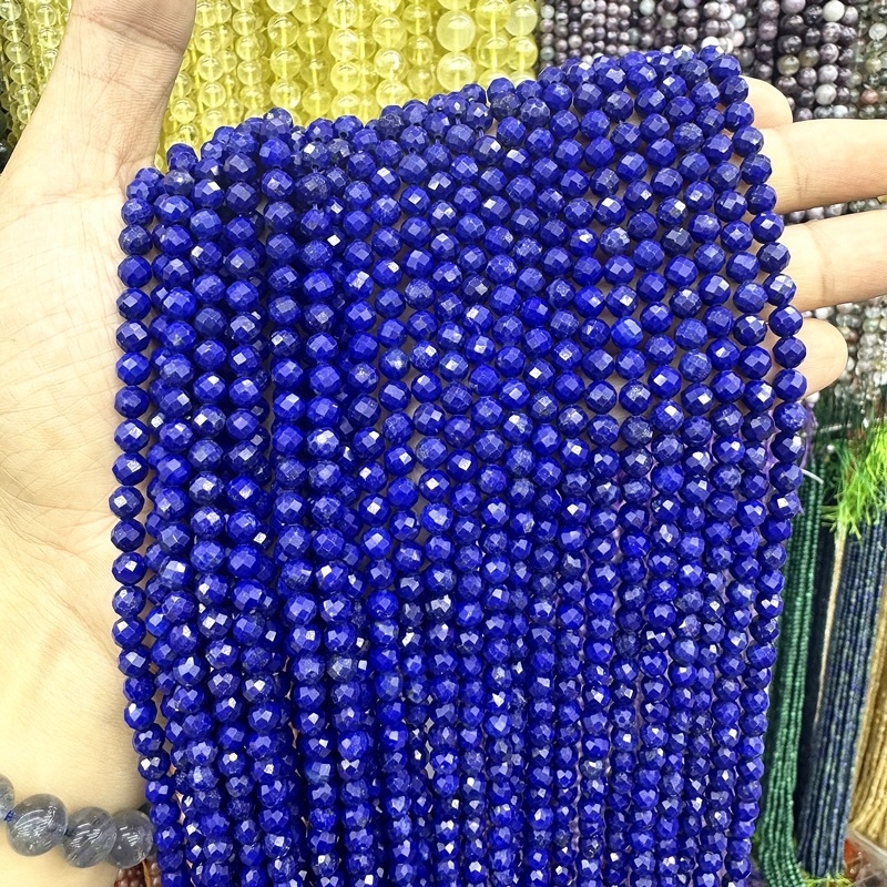 Lapis lazuli facettirane perle – okrugli raspršeni perli, uzorak prirodnog kamena, poluproizvodi za nakit (ljeto 2025)