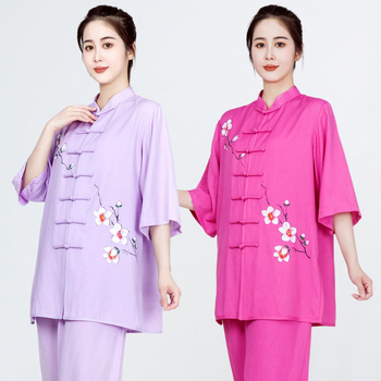 Ženski Tai Chi nastup odjeće, jednobojna pamukasta tkanina s poliesterom podstavom; sadržaj pamuka do 30%, podstava 71–80%; pogodno za širok spektar sportova.