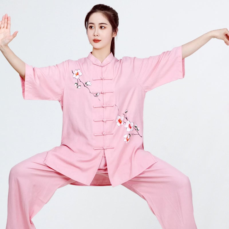 Ženski Tai Chi nastup odjeće, jednobojna pamukasta tkanina s poliesterom podstavom; sadržaj pamuka do 30%, podstava 71–80%; pogodno za širok spektar sportova.