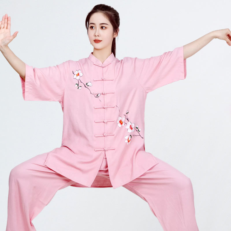 Ženski Tai Chi nastup odjeće, jednobojna pamukasta tkanina s poliesterom podstavom; sadržaj pamuka do 30%, podstava 71–80%; pogodno za širok spektar sportova.