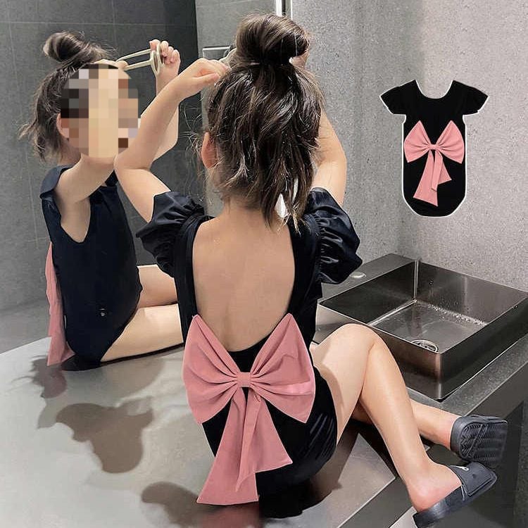 Meitenēm paredzēti viengabala peldkostīms ar lentīti, vasara 2024, vecuma 1–3 gadi