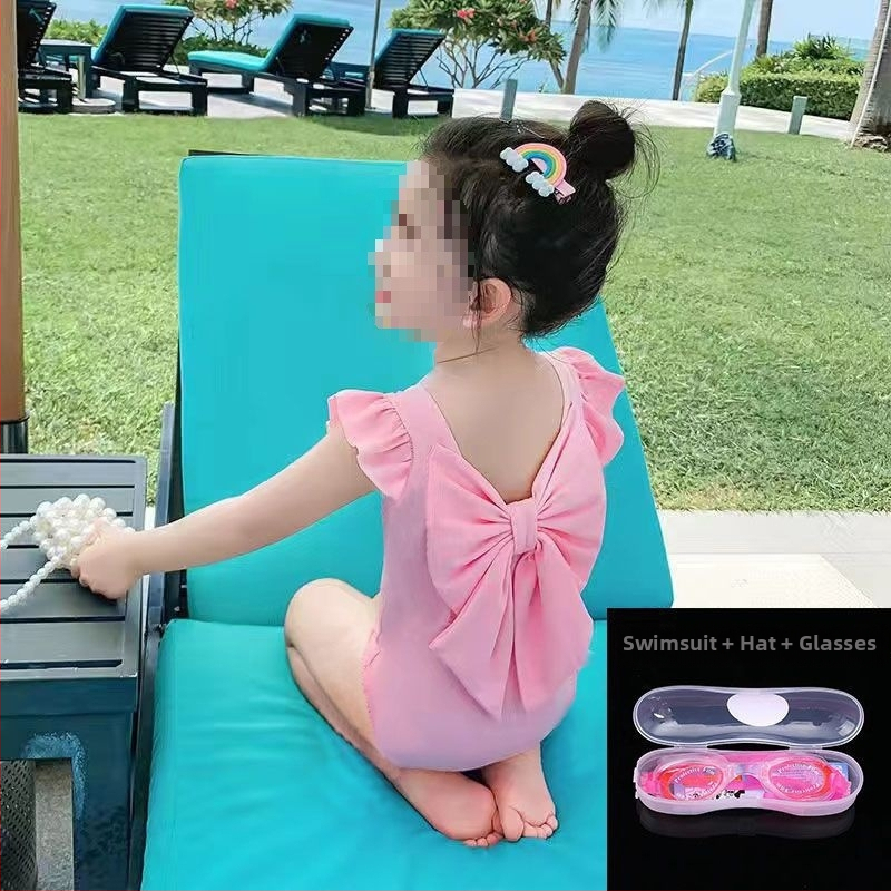 Meitenēm paredzēti viengabala peldkostīms ar lentīti, vasara 2024, vecuma 1–3 gadi