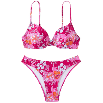 Két részes bikini virágos mintával, szexi hát nélküli designal, merevítővel és párnázott kosárral, poliészter anyagú 220 g/m², bélés poliészter.