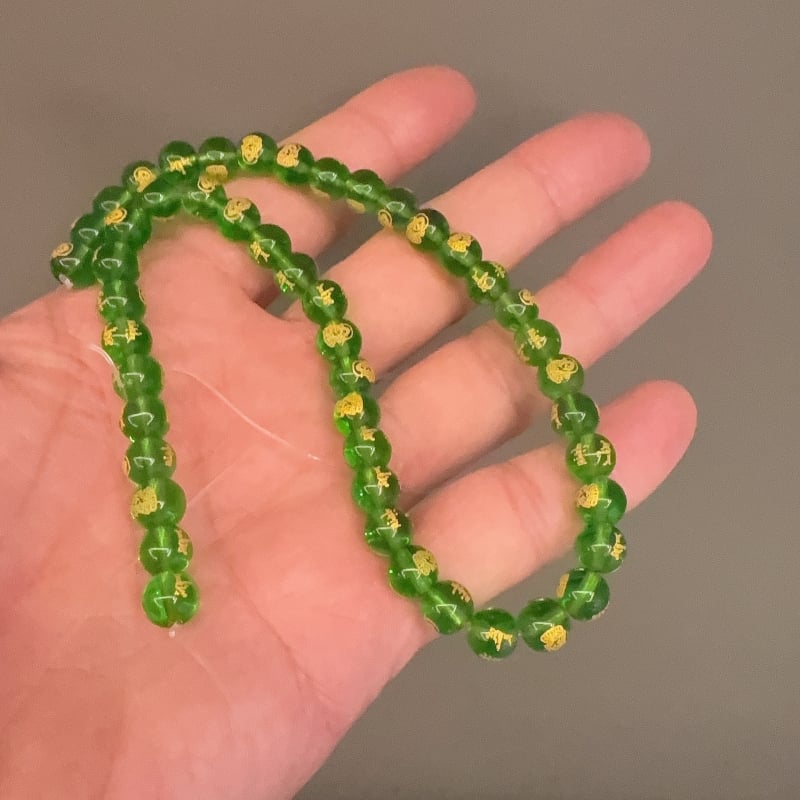 Pozlaćene perle sa šest znakova mantre za DIY nakit, laserski gravirane staklene perle, imitacija crnog ahata, okrugle perle, 10 cm niza
