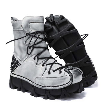 Vīriešu Martin zābaki, augsts augšējais materiāls — pilnās kvalitātes liellopu āda, gumijas zole, 3–5 cm papēdis, iekšējā odere no kokvilnas