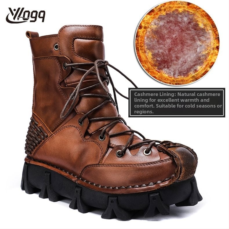 Vīriešu Martin zābaki, augsts augšējais materiāls — pilnās kvalitātes liellopu āda, gumijas zole, 3–5 cm papēdis, iekšējā odere no kokvilnas