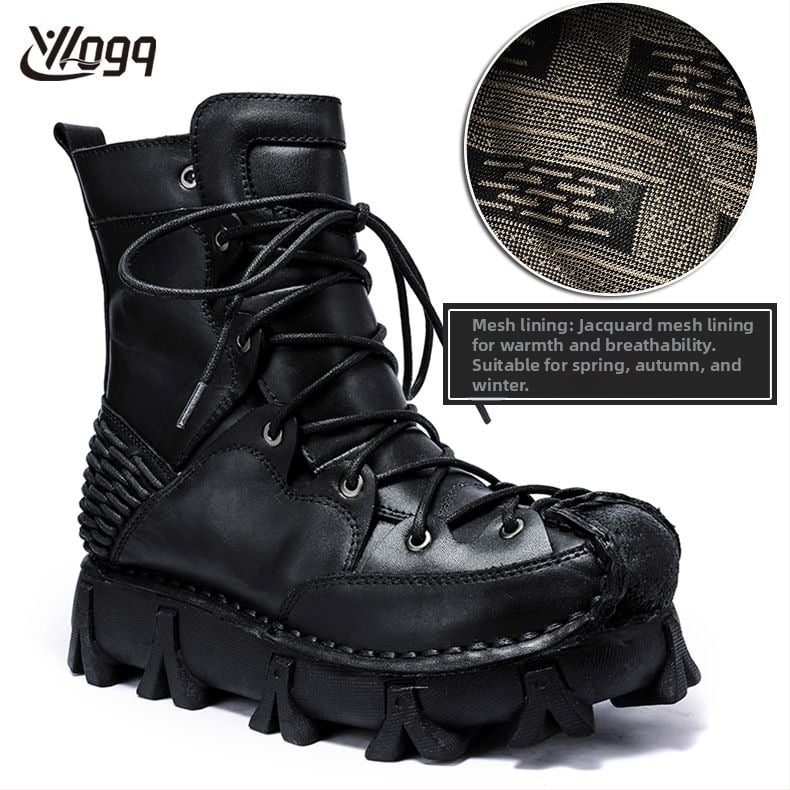 Vīriešu Martin zābaki, augsts augšējais materiāls — pilnās kvalitātes liellopu āda, gumijas zole, 3–5 cm papēdis, iekšējā odere no kokvilnas