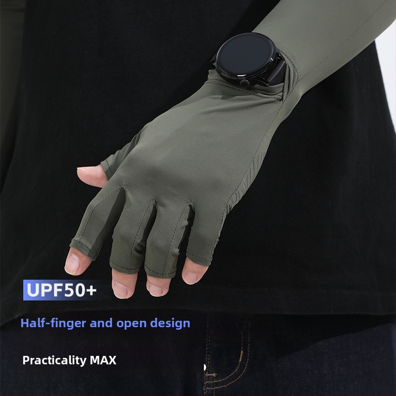 Rukavice s UV ochranou - polovičný prst, priedušné ľadové hodvábne vlákna, rýchloschnúce, protišmykové, s dotykovým displejom