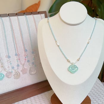 Nakit od kristala s graviranim privjeskom, valovita lanac, geometrijski oblik zodijaka, 22 g, proljeće 2025