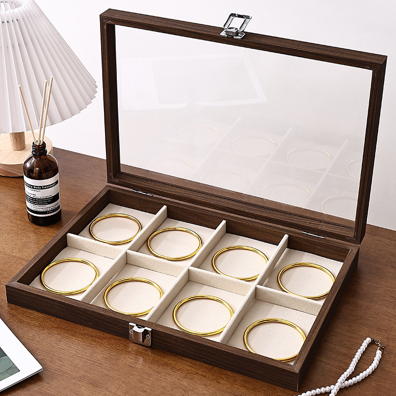 Medinė juvelyrinių dirbinių dėžutė su dangčiu — dulkėms ir drėgmei atspari, stalinis dizainas, vieno aukšto, skirta juvelyrikai