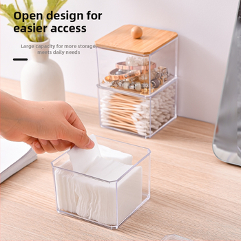 Cutie de depozitare pentru bețișoare demachiante, pătrată, din plastic, cu capac, protecție împotriva prafului