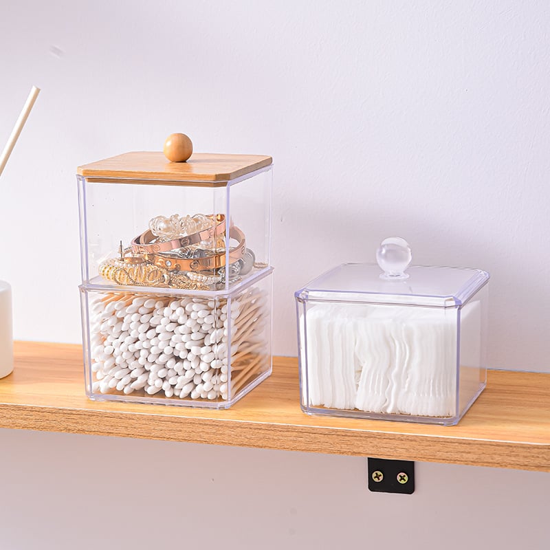 Cutie de depozitare pentru bețișoare demachiante, pătrată, din plastic, cu capac, protecție împotriva prafului