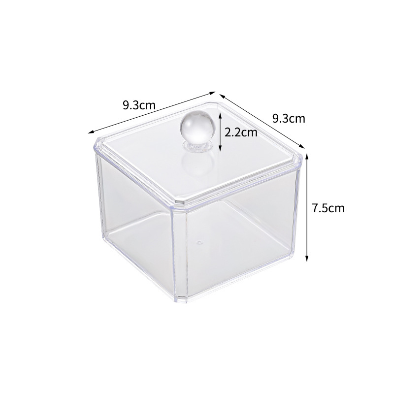 Cutie de depozitare pentru bețișoare demachiante, pătrată, din plastic, cu capac, protecție împotriva prafului