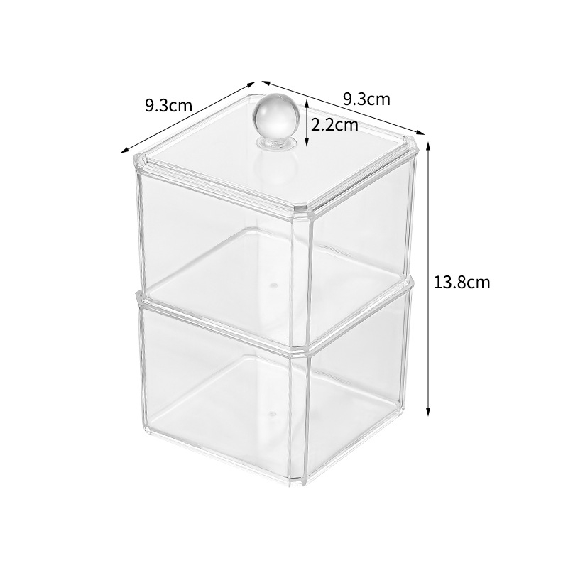 Cutie de depozitare pentru bețișoare demachiante, pătrată, din plastic, cu capac, protecție împotriva prafului