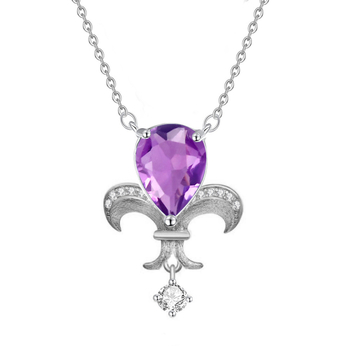 S925 ezüst Iris virág nyaklánc kristály berakással, keresztlánccal, körte alakú kövek