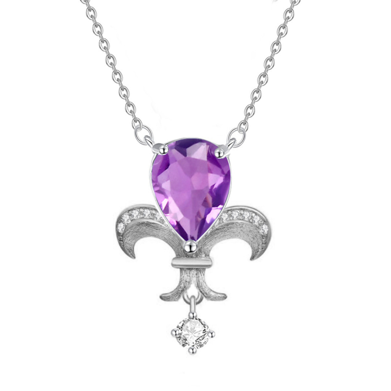 S925 ezüst Iris virág nyaklánc kristály berakással, keresztlánccal, körte alakú kövek