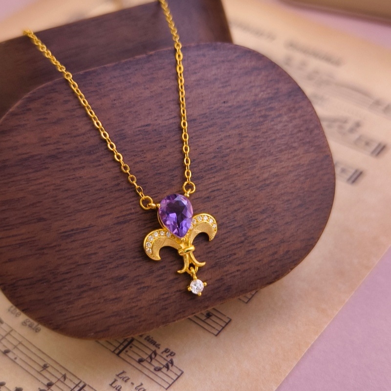 S925 ezüst Iris virág nyaklánc kristály berakással, keresztlánccal, körte alakú kövek