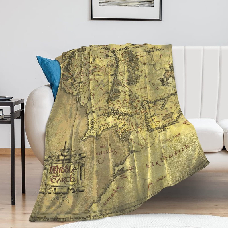 Deka s kartom Srednje Zemlje, 100% poliester, 260 g/m², proljeće i jesen, moderan stil
