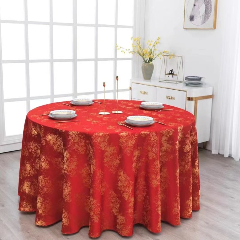 Viešbučio apskrito stalo užvalkalas iš poliesterio, atsparus vandeniui ir aliejui, storas Jacquard audinys