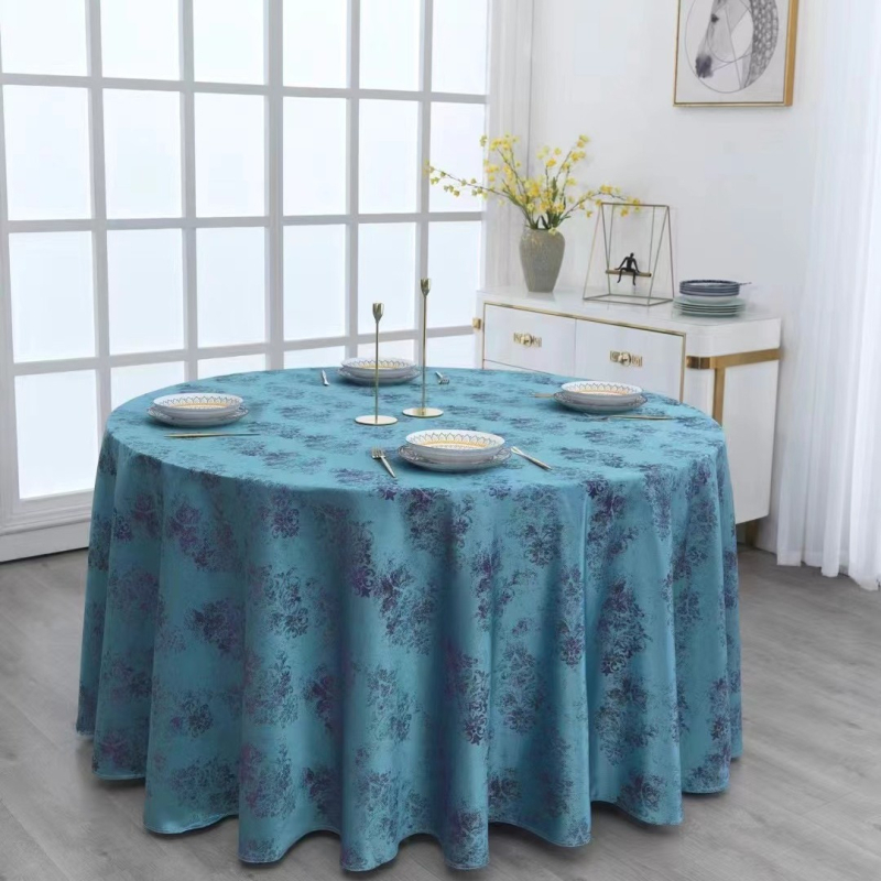 Viešbučio apskrito stalo užvalkalas iš poliesterio, atsparus vandeniui ir aliejui, storas Jacquard audinys