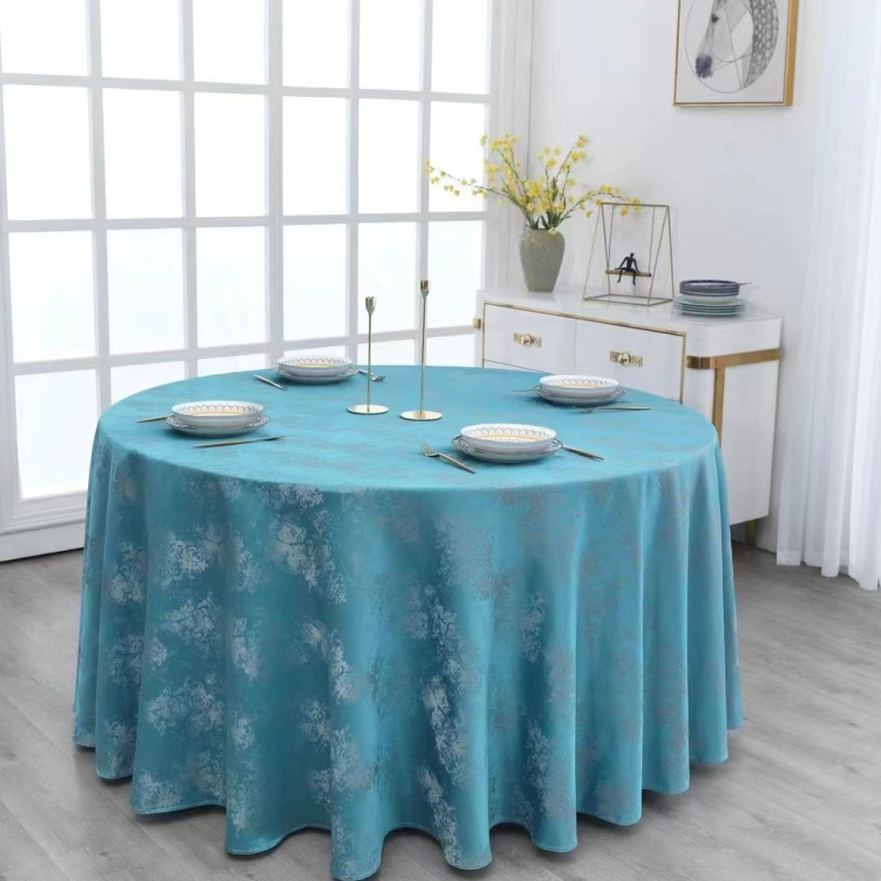 Viešbučio apskrito stalo užvalkalas iš poliesterio, atsparus vandeniui ir aliejui, storas Jacquard audinys