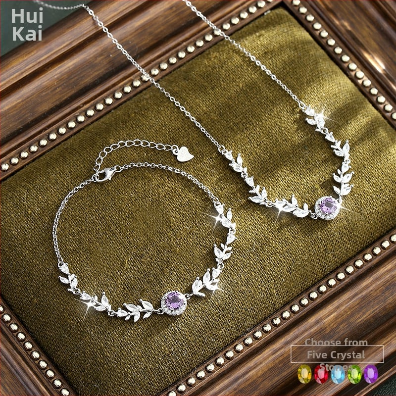 Ametista kristāla kaklarota, 925 sudrabs, sintētiskie kubiskie cirkoni, viegls luksusa stils, Hui kai zīmols
