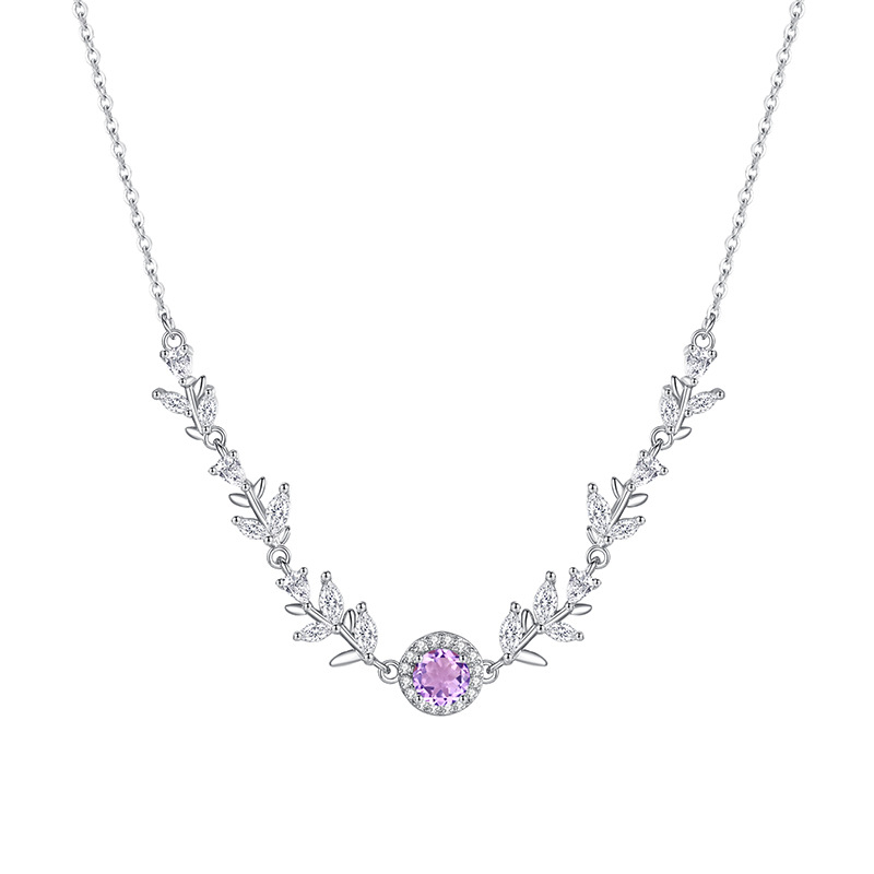 Ametisti kristalli kaelakee, 925 hõbe, sünteetilised kubik-tsirkoonid, kerge luksusstiil, Hui kai bränd