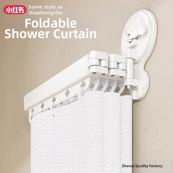 Dušas aizkars ar piesūcekņu stiprinājumiem, saliekams, bez urbumiem, ūdensizturīgs, sausā–mitrā dalīšana – kokvilna un lina, skandināvu stils