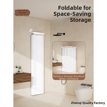 Dušas aizkars ar piesūcekņu stiprinājumiem, saliekams, bez urbumiem, ūdensizturīgs, sausā–mitrā dalīšana – kokvilna un lina, skandināvu stils