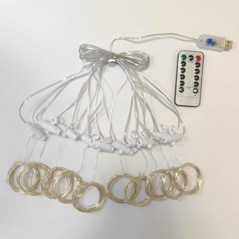 LED užuolaidų šviesos gija su 300 LED, IP68, USB maitinimas 5V, reguliuojamas su nuotolinio valdymo, 3000K