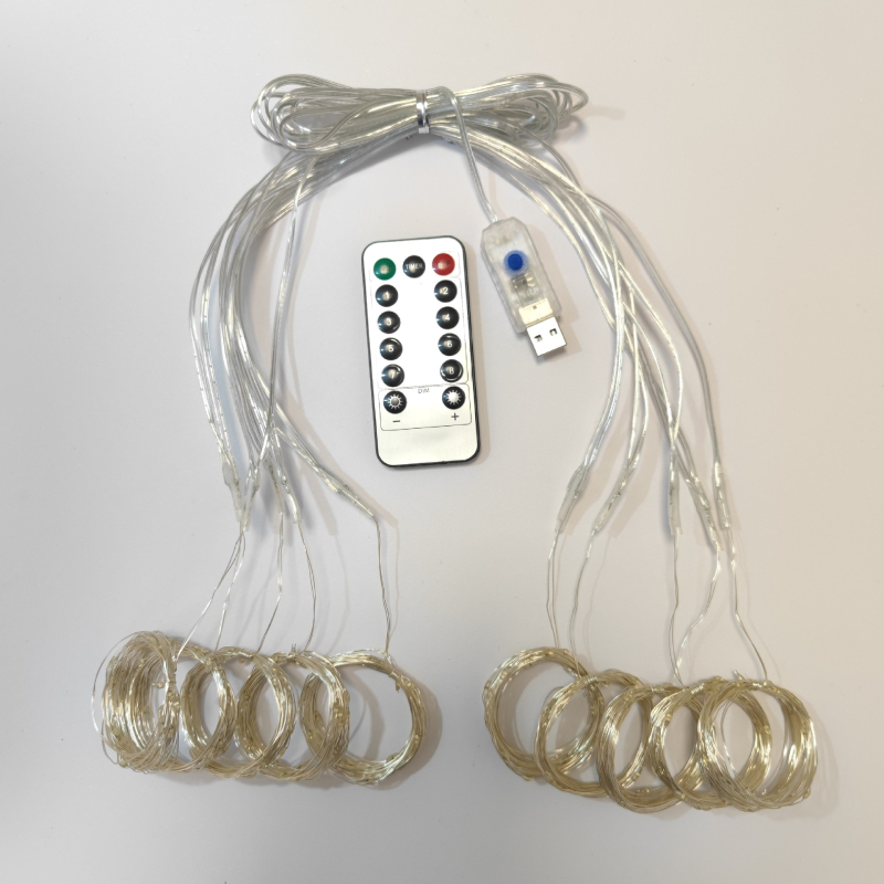 LED užuolaidų šviesos gija su 300 LED, IP68, USB maitinimas 5V, reguliuojamas su nuotolinio valdymo, 3000K