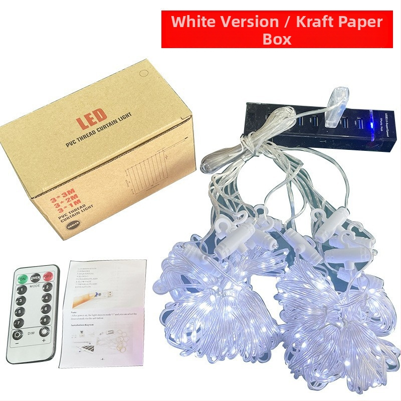 LED užuolaidų šviesos gija su 300 LED, IP68, USB maitinimas 5V, reguliuojamas su nuotolinio valdymo, 3000K