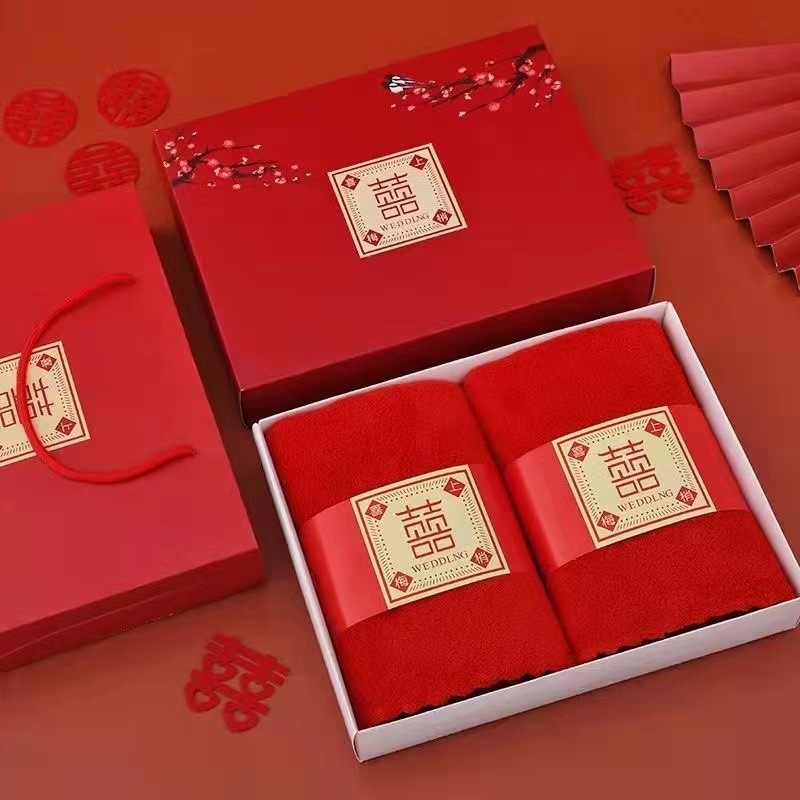 Svadbeni set ručnika u poklon kutiji, mekani fleec ručnici, izvezeni znak dvostrukog sreće, 32s pređa, težina 80–100 g