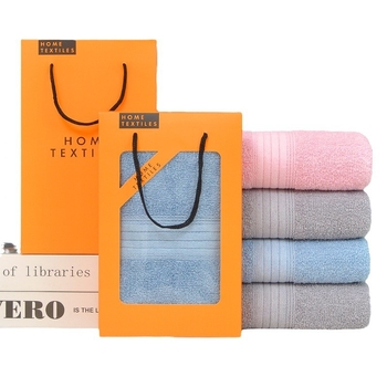 Set de prosoape din bumbac cu logo personalizat, include prosop și prosop de față, 21s fir, țesătură simplă, cusături, 100–120 g