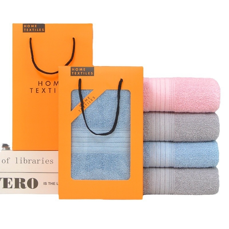 Set de prosoape din bumbac cu logo personalizat, include prosop și prosop de față, 21s fir, țesătură simplă, cusături, 100–120 g