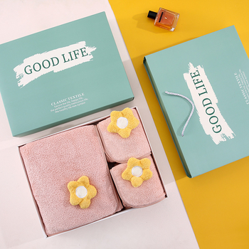 Set prosoape din fleece coral într-o cutie cadou, 3 piese; personalizare: imprimare logo, broderie și tiv; greutate 500 g; Brand Miaoxi