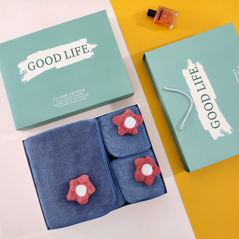 Set prosoape din fleece coral într-o cutie cadou, 3 piese; personalizare: imprimare logo, broderie și tiv; greutate 500 g; Brand Miaoxi