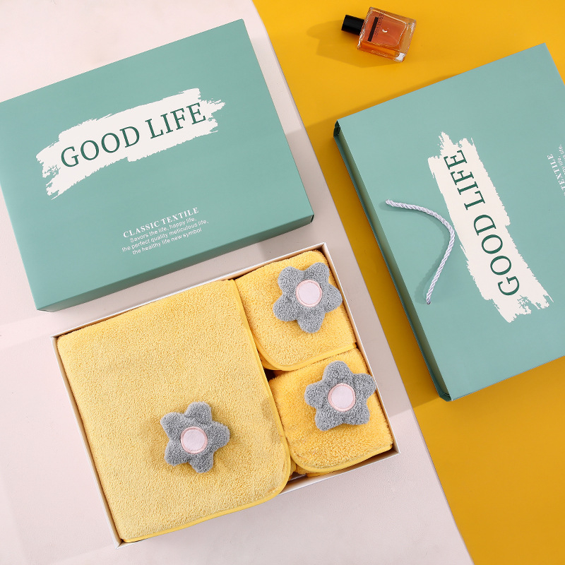 Set prosoape din fleece coral într-o cutie cadou, 3 piese; personalizare: imprimare logo, broderie și tiv; greutate 500 g; Brand Miaoxi