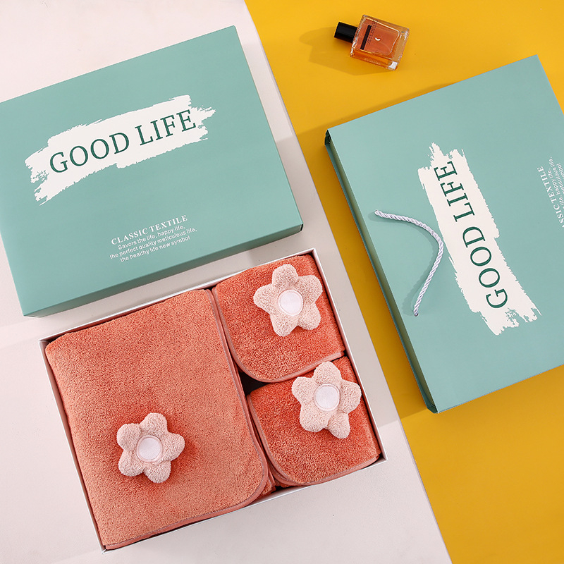 Set prosoape din fleece coral într-o cutie cadou, 3 piese; personalizare: imprimare logo, broderie și tiv; greutate 500 g; Brand Miaoxi