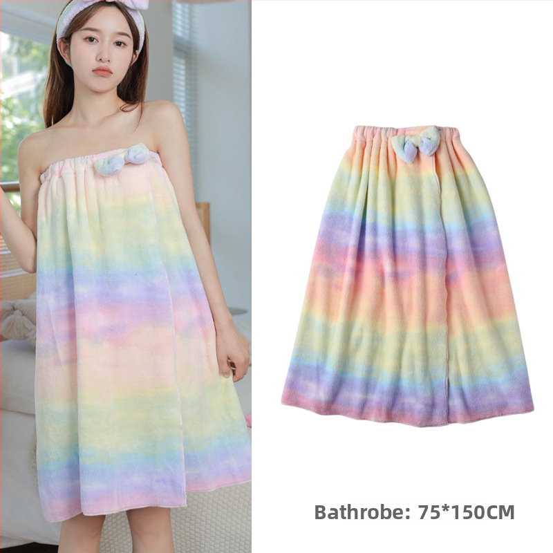 Rainbow коралов флийс халат за баня комплект с носима шапка за жени (Материал: коралов флийс; Състав: полиестер; Серия: Rainbow; Пол: женски)