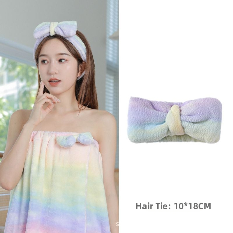 Rainbow коралов флийс халат за баня комплект с носима шапка за жени (Материал: коралов флийс; Състав: полиестер; Серия: Rainbow; Пол: женски)