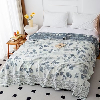 4 sluoksnių marlės pledas iš medvilnės, 99% medvilnė, gėlių raštas, Skandinavijos stilius visoms keturioms metų laikams, reaktyvus spausdinimas ir logotipo pritaikymas