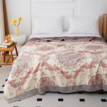 4 sluoksnių marlės pledas iš medvilnės, 99% medvilnė, gėlių raštas, Skandinavijos stilius visoms keturioms metų laikams, reaktyvus spausdinimas ir logotipo pritaikymas