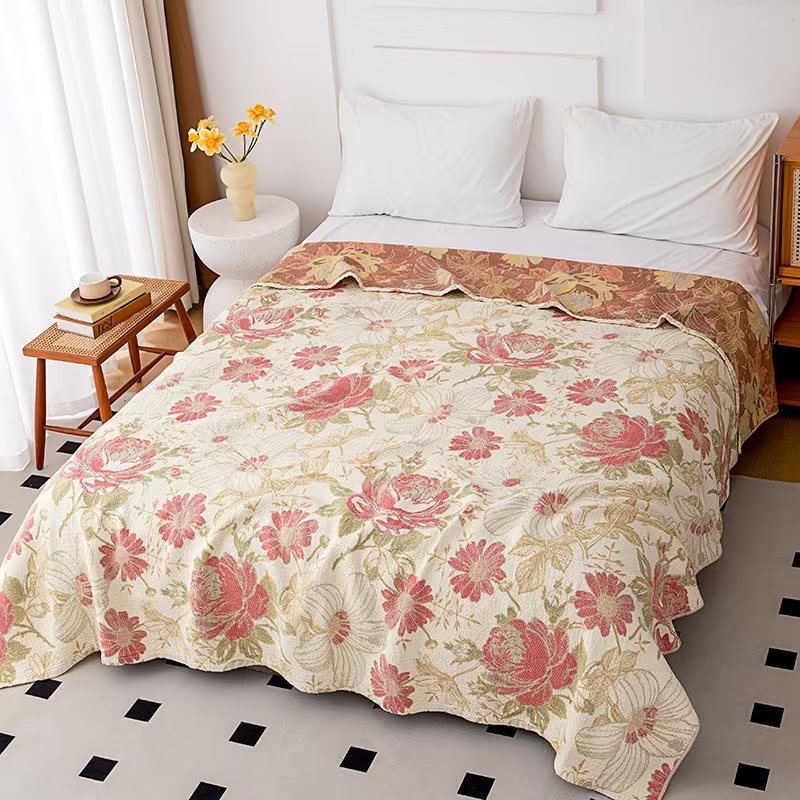 4 sluoksnių marlės pledas iš medvilnės, 99% medvilnė, gėlių raštas, Skandinavijos stilius visoms keturioms metų laikams, reaktyvus spausdinimas ir logotipo pritaikymas