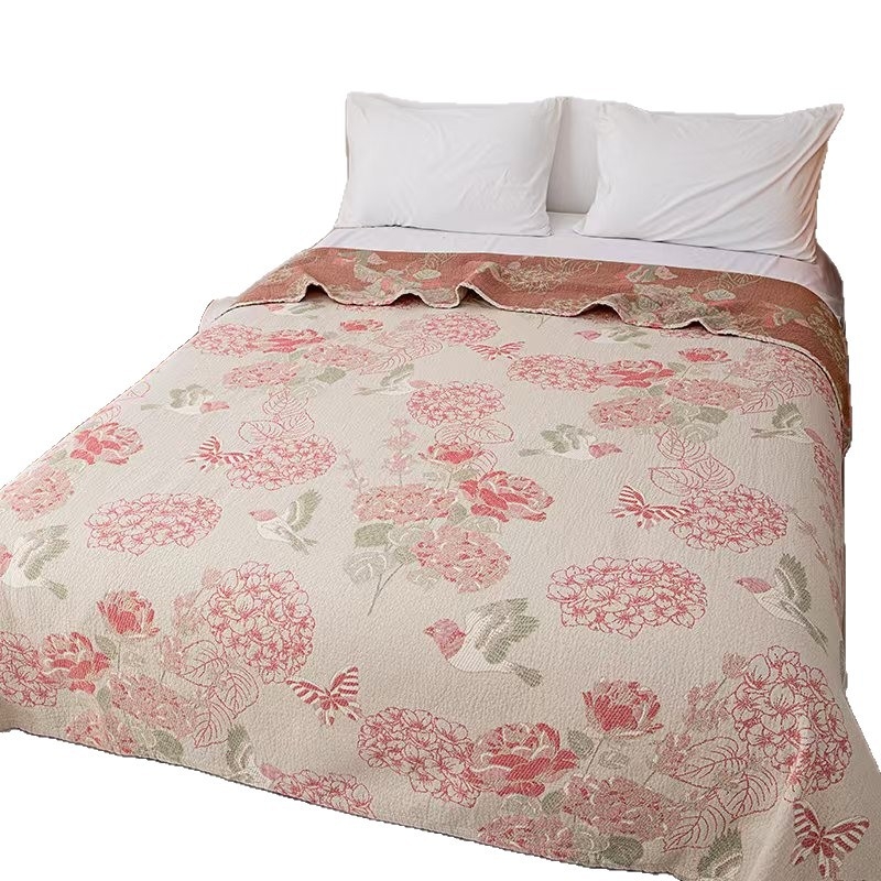 4 sluoksnių marlės pledas iš medvilnės, 99% medvilnė, gėlių raštas, Skandinavijos stilius visoms keturioms metų laikams, reaktyvus spausdinimas ir logotipo pritaikymas